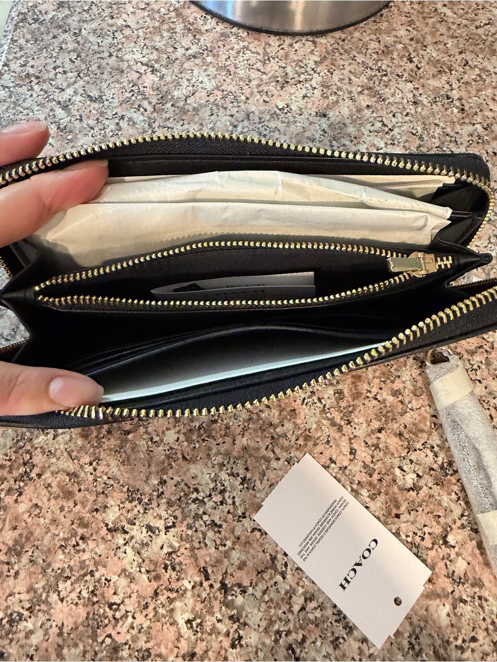Coach Brown Signature Zip-Around Wallet with Gold Logo - Picture 3 of 4